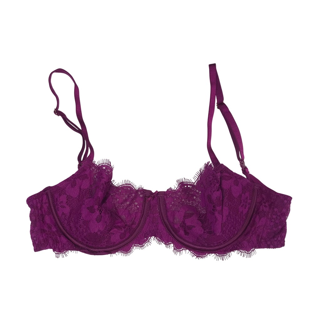 Victoria's Secret Dream Angels Magenta Purple Floral Eyelash Lace Demi Bra 32D